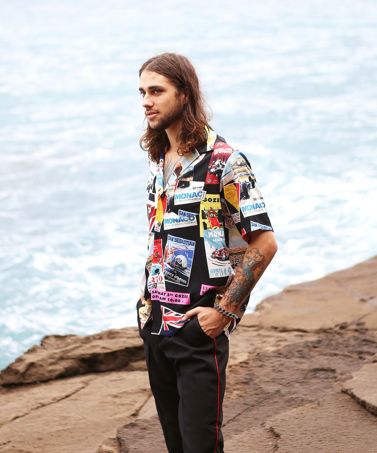 고저(GOZER) GRAND PRIX HAWAIIAN SHIRT_BLACK