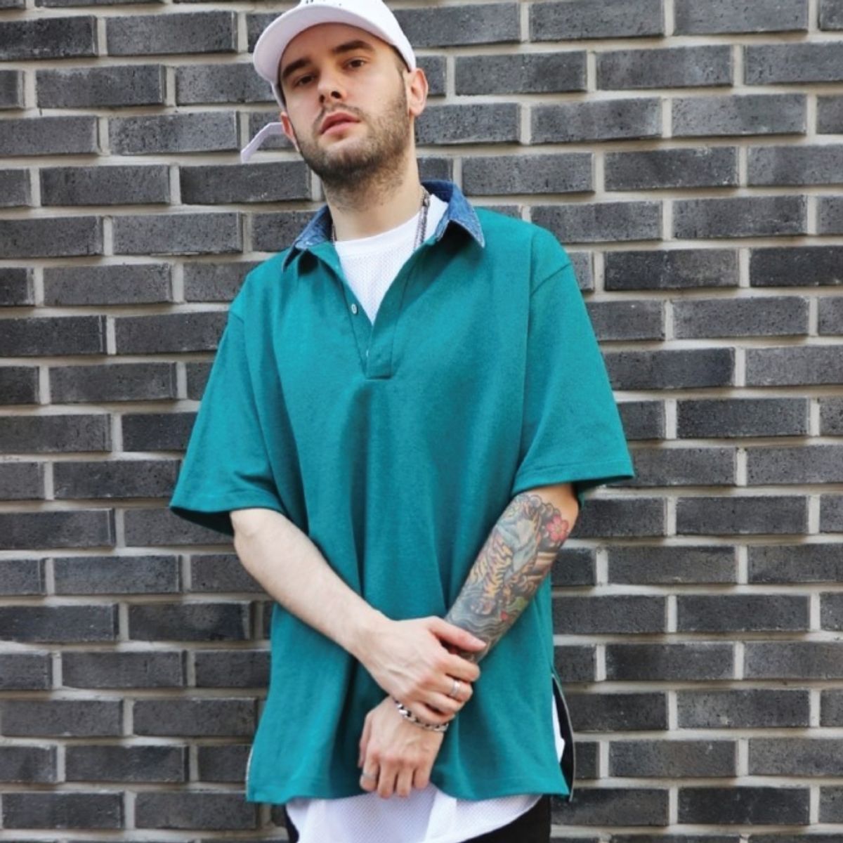 라울(LAUL) DENIM COLLAR PIQUE SHIRTS EMERALD 데님카라 피케셔츠 솔리드 에메랄드
