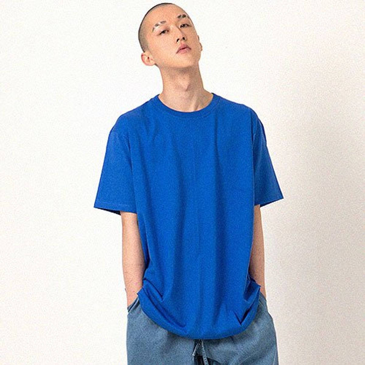 이즈오프(EASEOFF) 블루 무지 반팔티