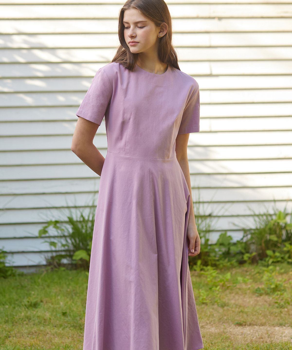 논로컬(NONLOCAL) Linen Flared Dress - Lavender