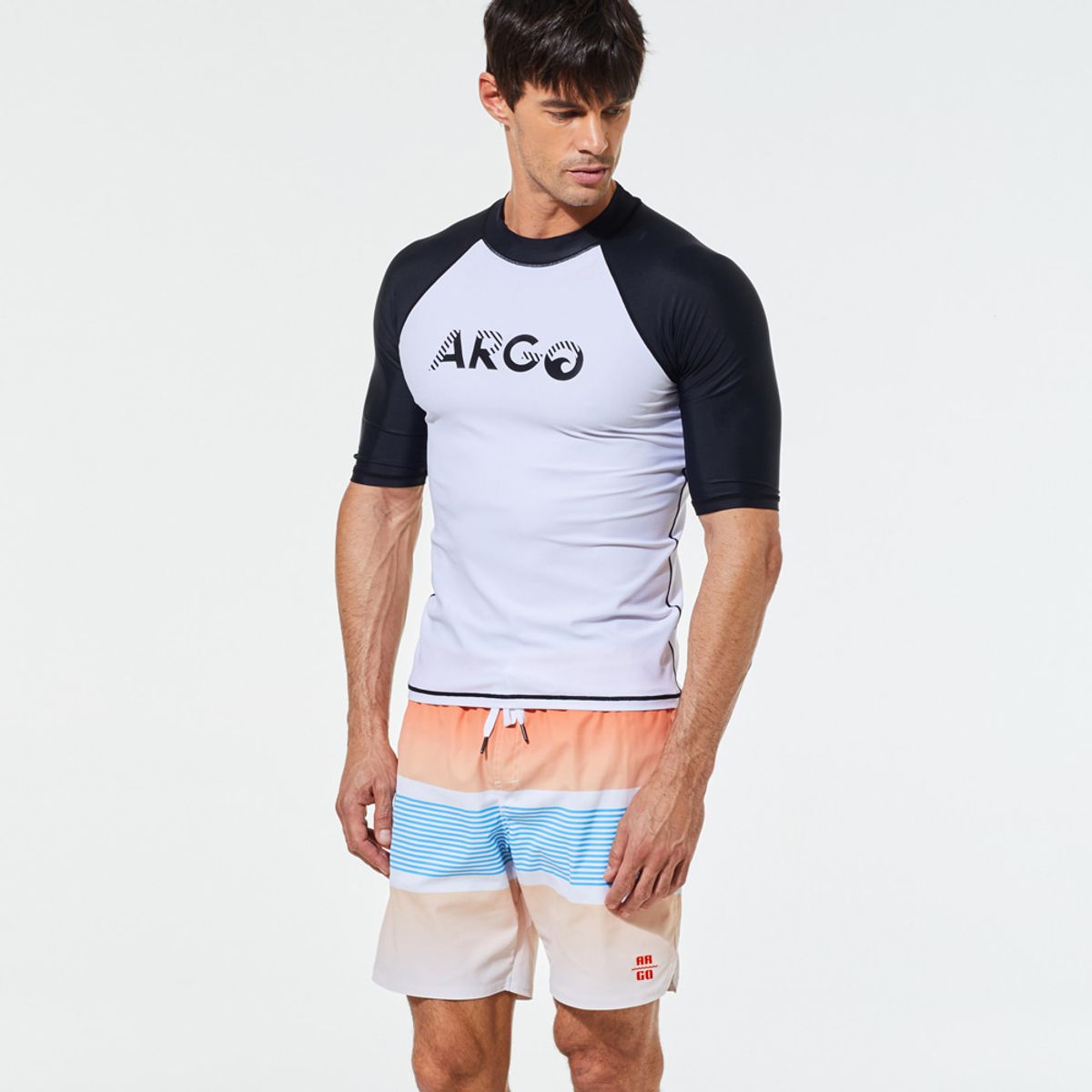 아르고(ARGO) 힐로 남성 반팔 래쉬가드 보드숏 세트 화이트