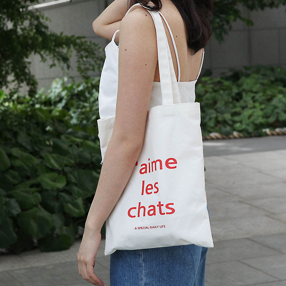 살랑(SALRANG) J aime les chats Ecobag Cream Red