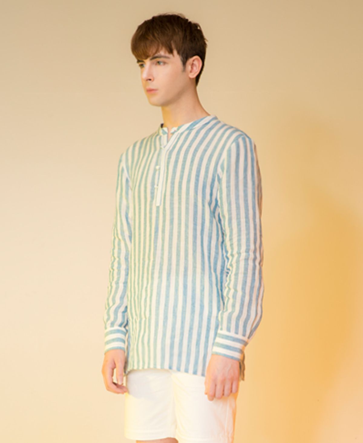 에스아이씨(S.I.C) BANDED COLLAR & HALF PLACKET TUNIC [BLUE STRIPE]
