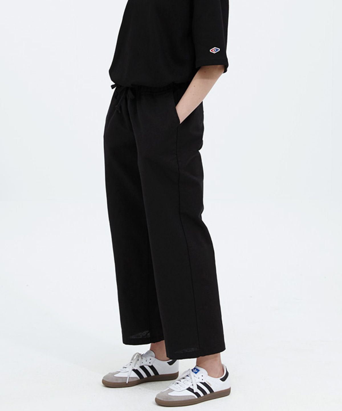 어커버(ACOVER) 린넨 라이크 9부 세미 와이드 밴딩 팬츠