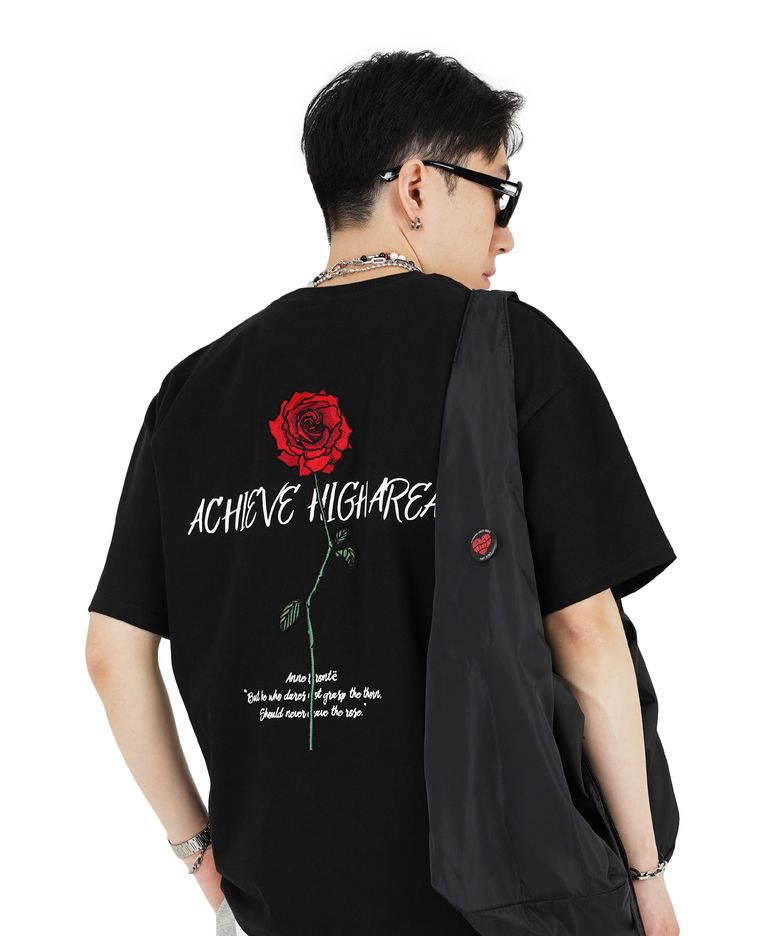 뉴 장미 자수 반팔 _ 블랙