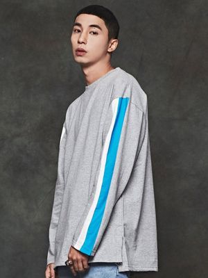 슬리브 투 라인 티셔츠 그레이