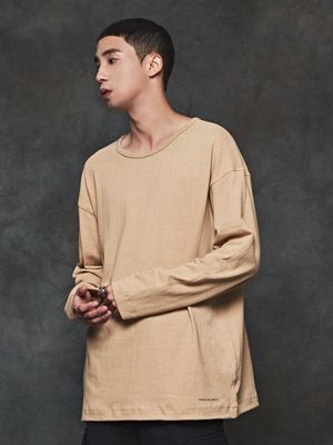 오바 레이어드 오버핏 티셔츠 베이지