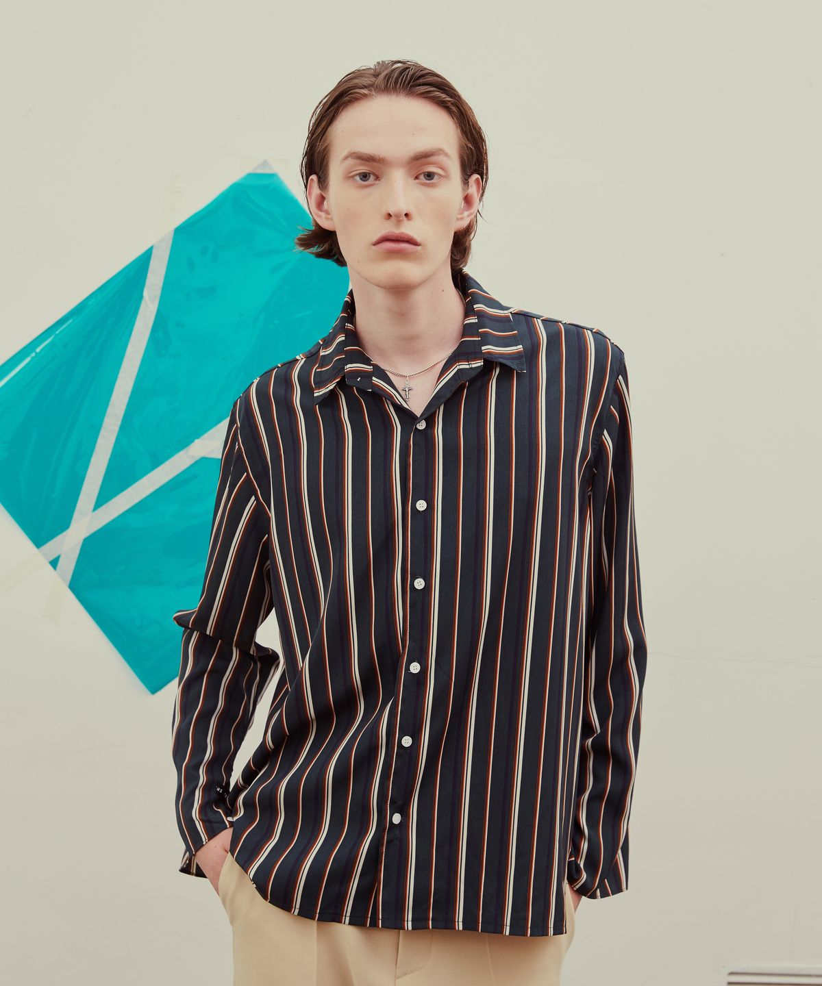 트립르센스(TRIP LE SENS) SLIT POINT STRIPE SHIRTS GREEN