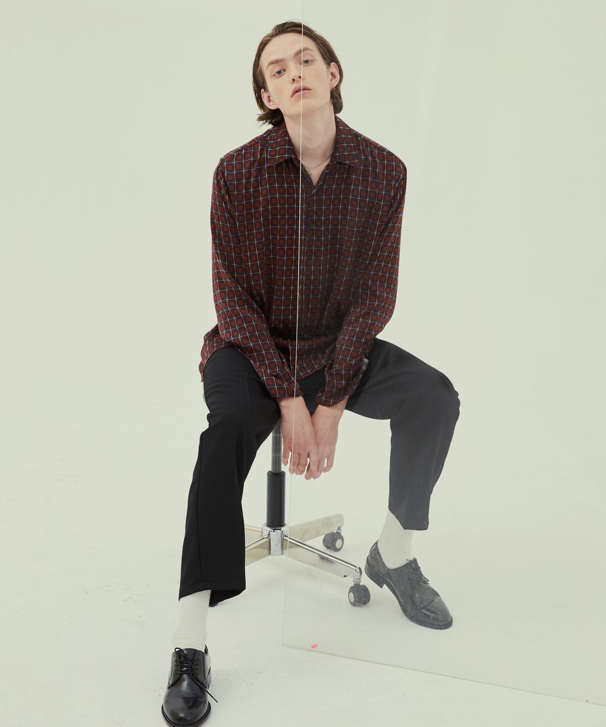 트립르센스(TRIP LE SENS) SLIT POINT CHECK SHIRTS BURGUNDY