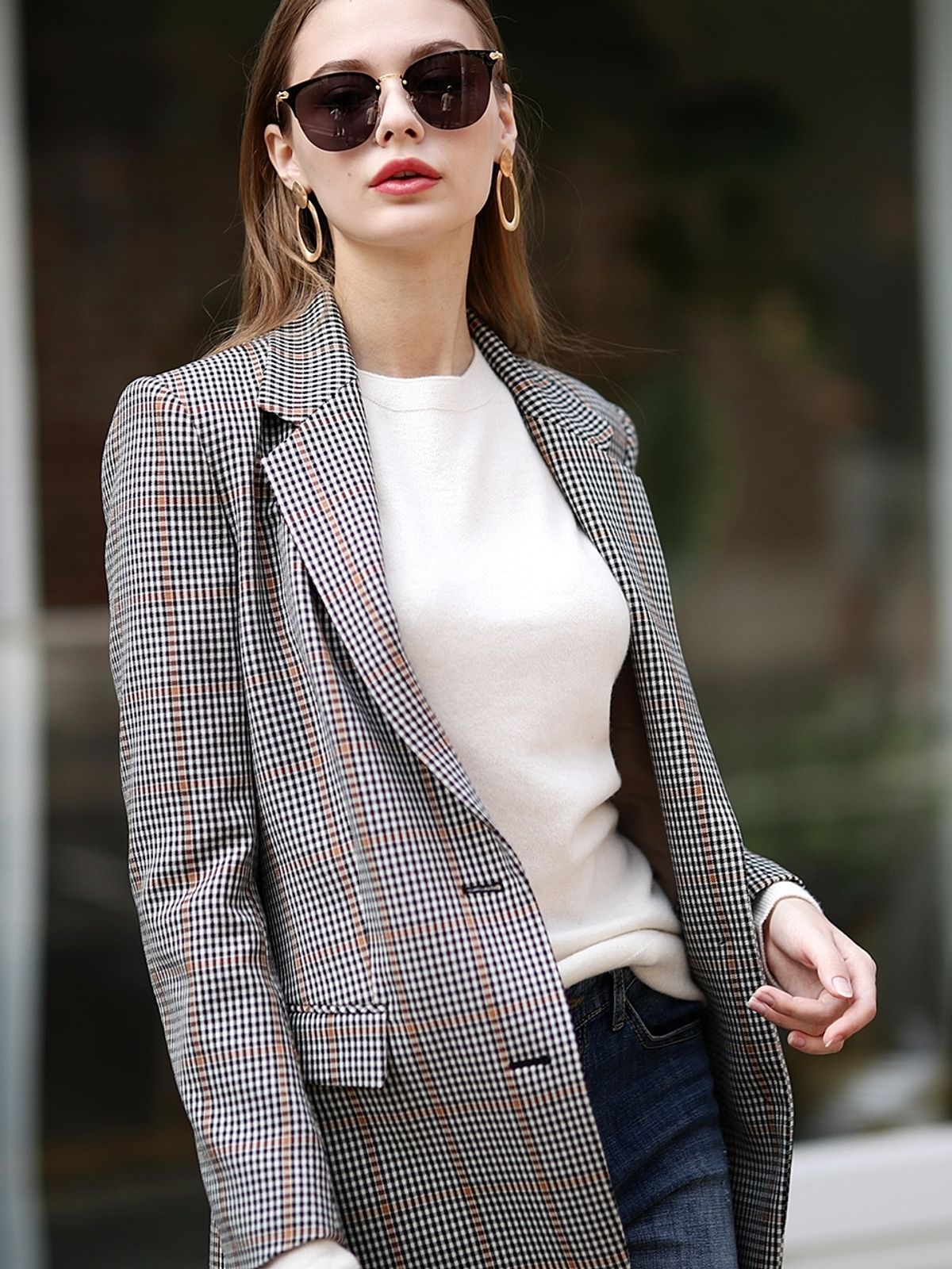 핀블랙(PINBLACK) 투버튼 체크 자켓 베이지