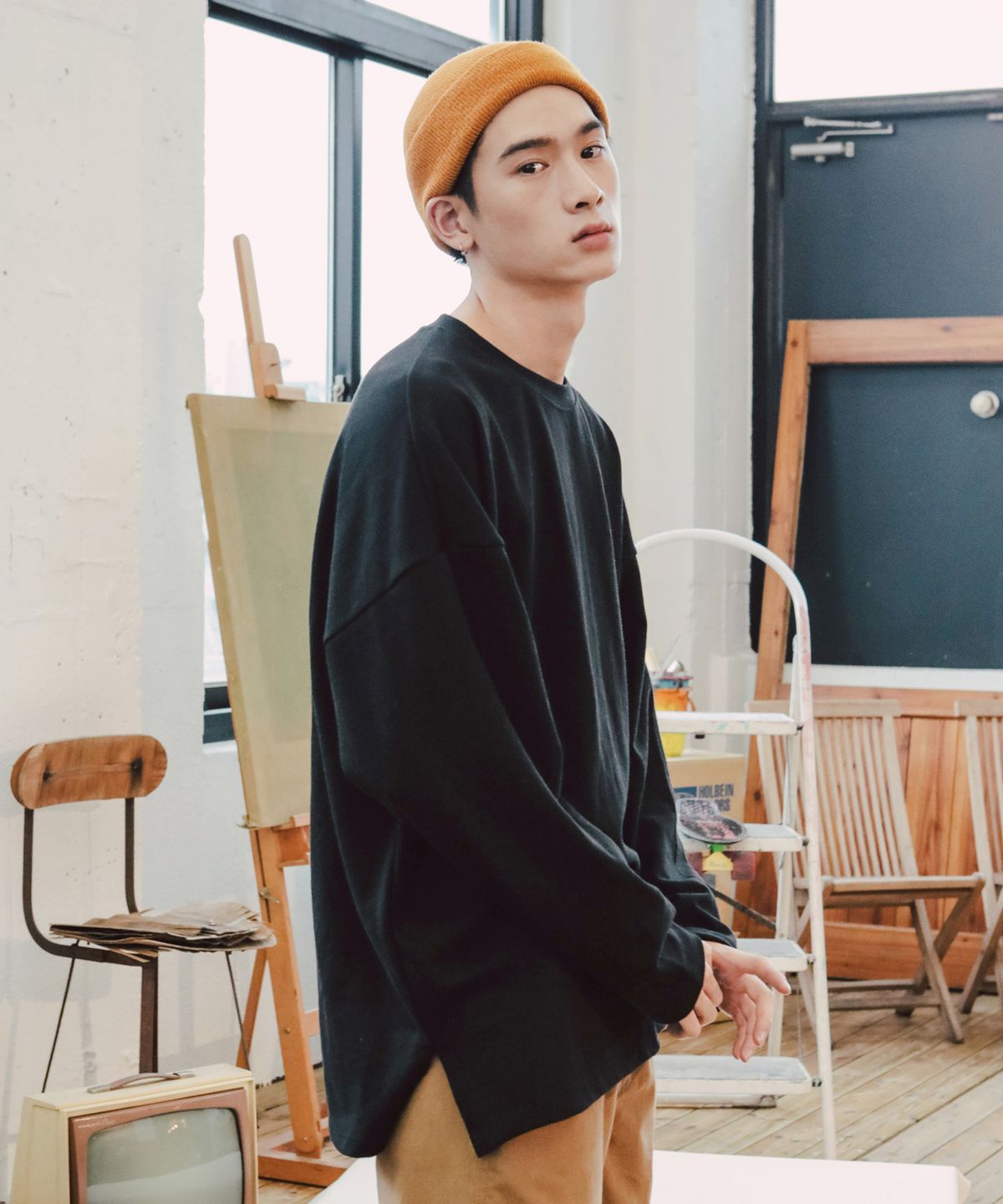 제멋(JEMUT) 오버핏 레이어드 롱티셔츠 블랙 KJLT2153