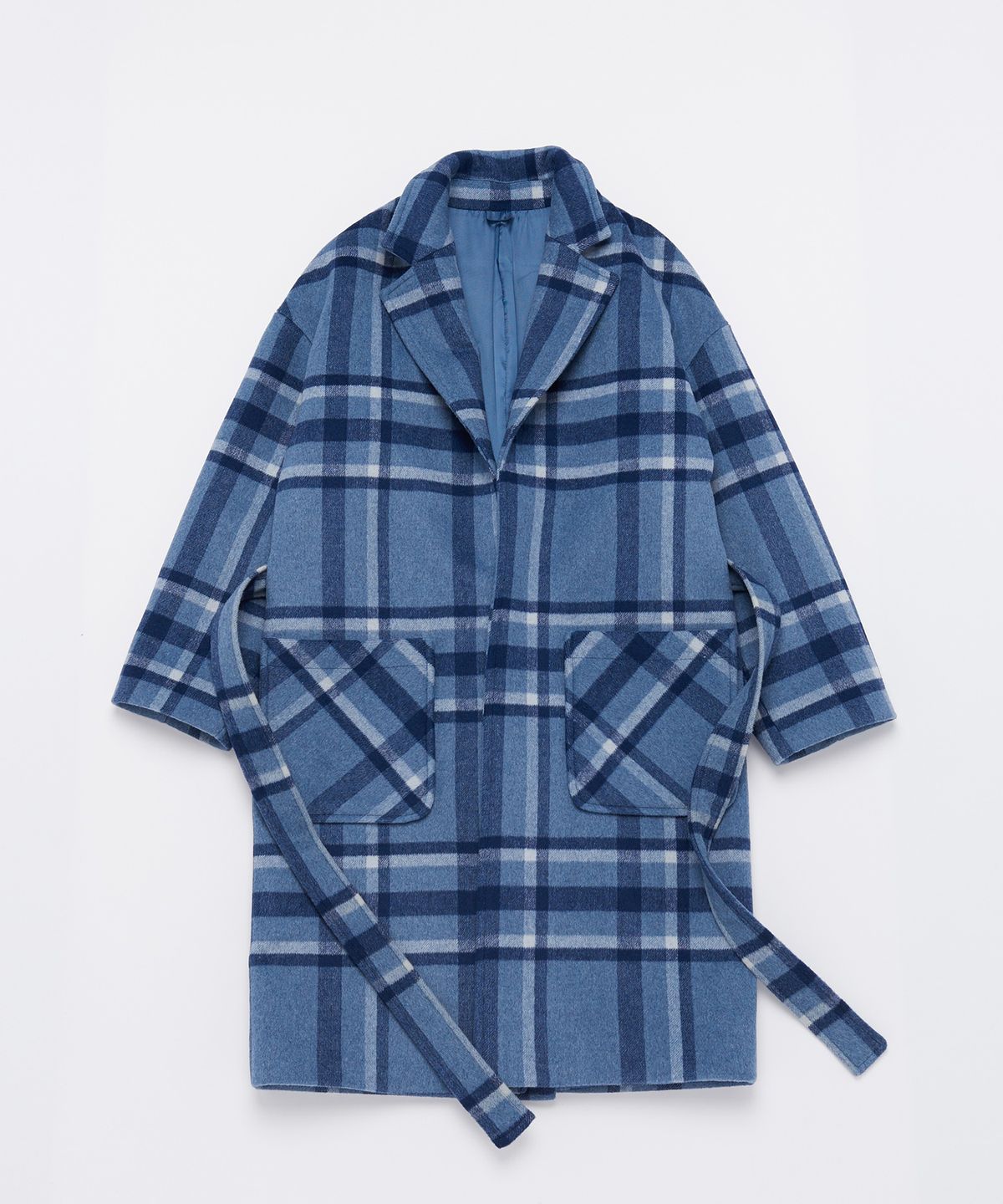 어낫띵(A NOTHING) OVERSIZE WOOL CHECK ROBE COAT (Blue)
