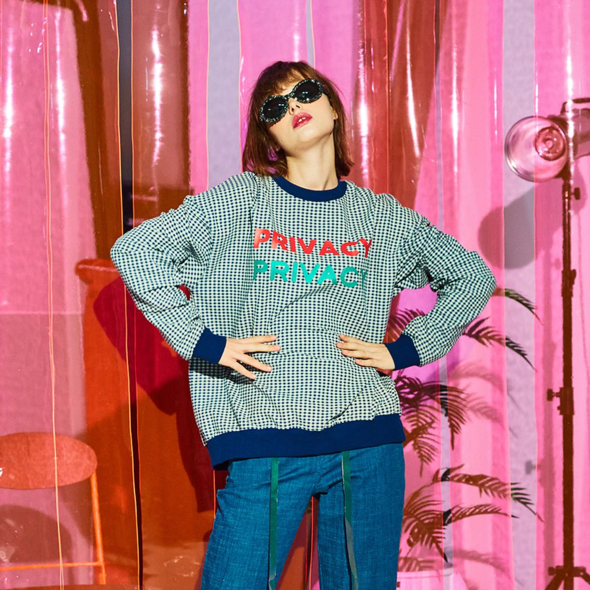 알엔오티(RNOT) INDIGO CHECK CREWNECK