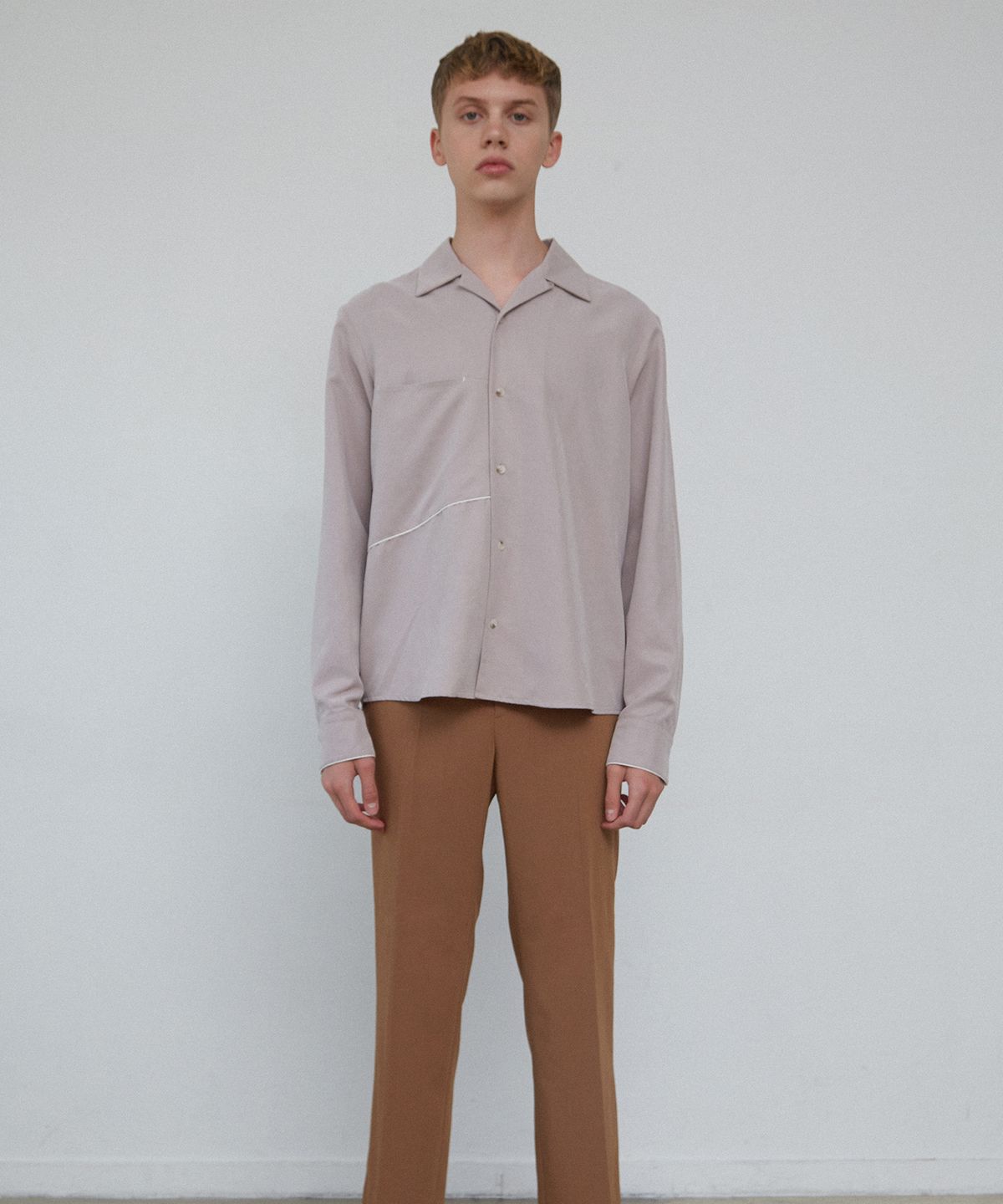 뮤게(MUGUET) PIPING POINTS SHIRTS (BEIGE / DARK GRAY)
