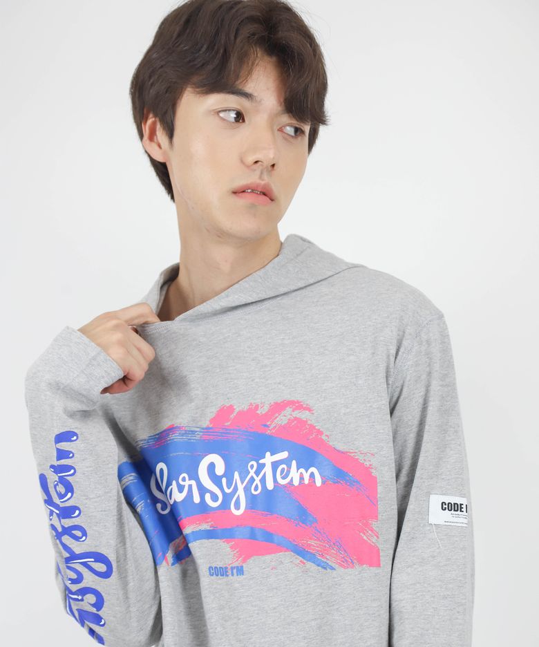 SOLAR SYSTEM VERSION1 HOOD TEE GREY