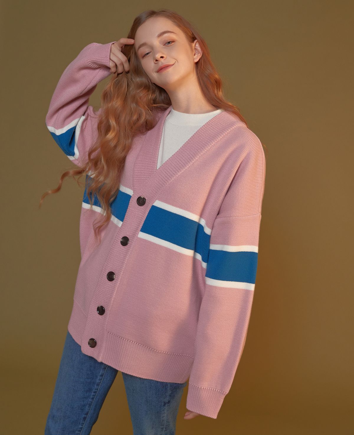 블론드나인(BLOND9) Point color Knit Cardigan_Pink