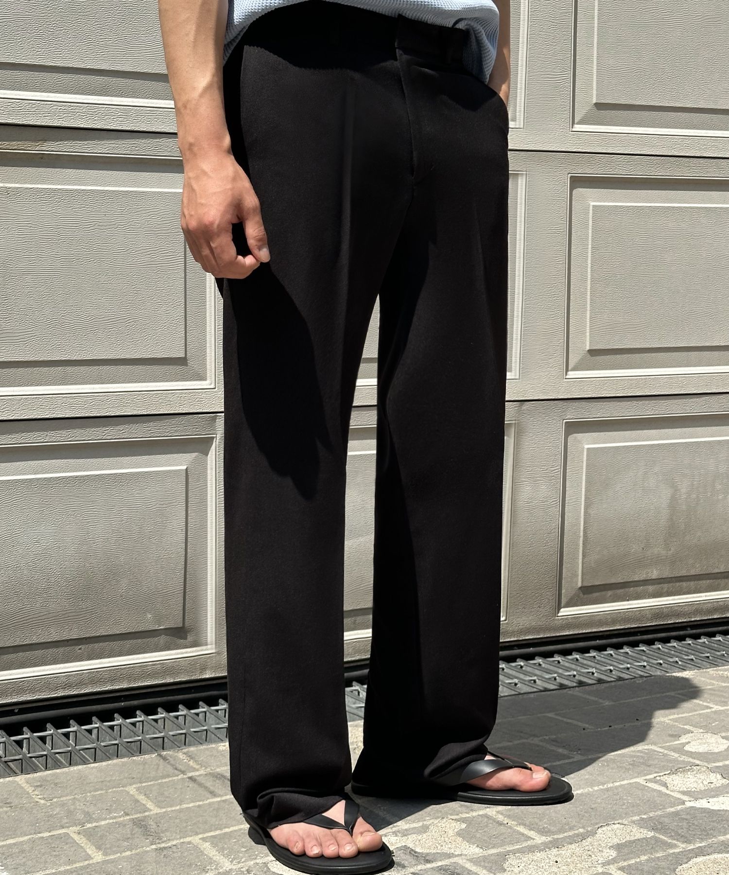 MUSINSA | SIGNATURE [Summer Fabric Addition] Wide Fit Slacks [Black]