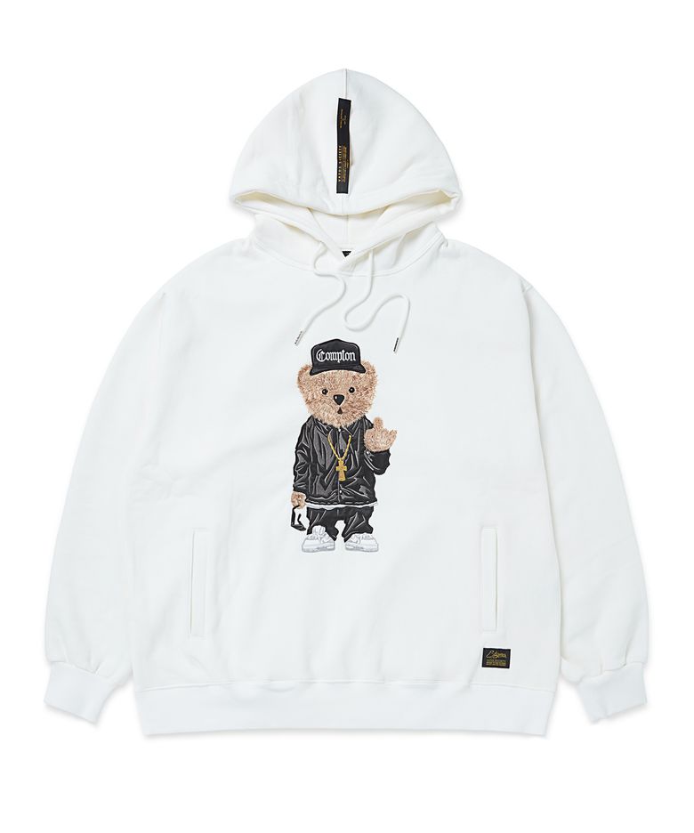 EMB COMPTON BEAR OVERSIZED HEAVY SWEAT HOODIE WHITE