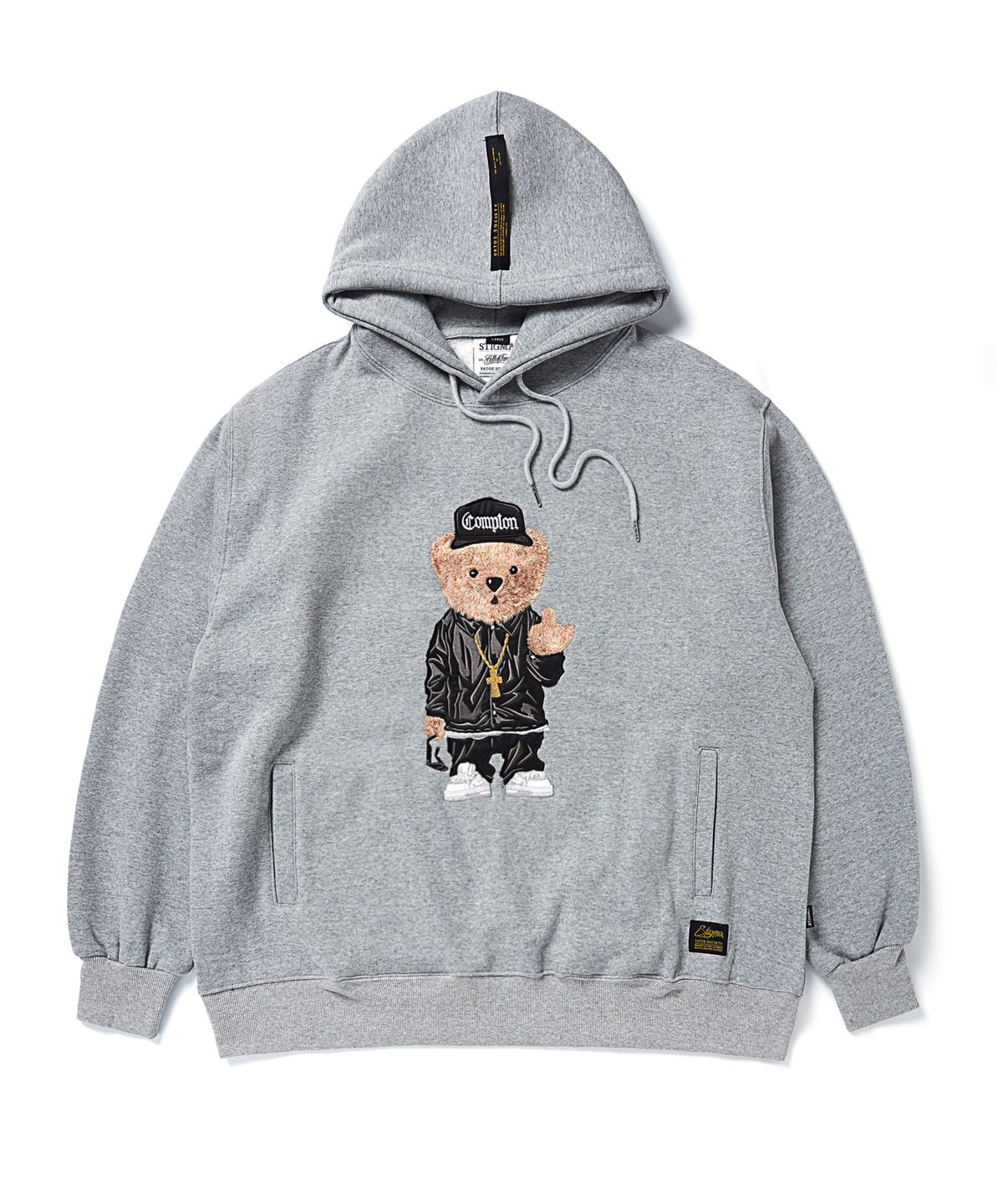 스티그마(STIGMA) EMB COMPTON BEAR OVERSIZED HEAVY SWEAT HOODIE GREY