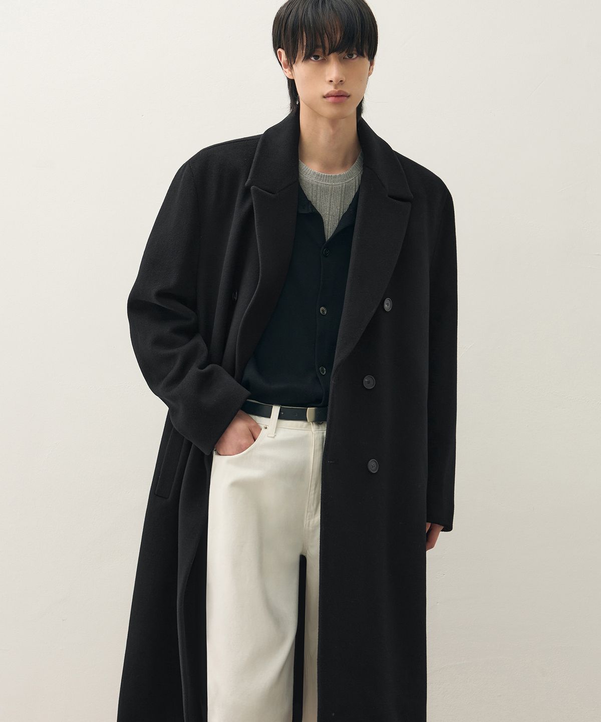 드로우핏(DRAW FIT) 프리미어 퓨어 캐시미어 로브 더블 코트 [BLACK]