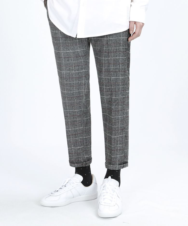 BT60 BRITISH CHECK SLACKS (GRAY / BURGUNDY)