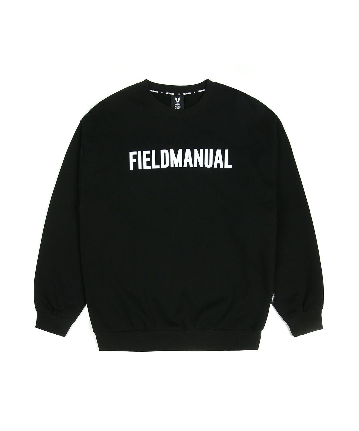 필드매뉴얼(FIELDMANUAL) 플록드 로고 스웨트셔츠 블랙