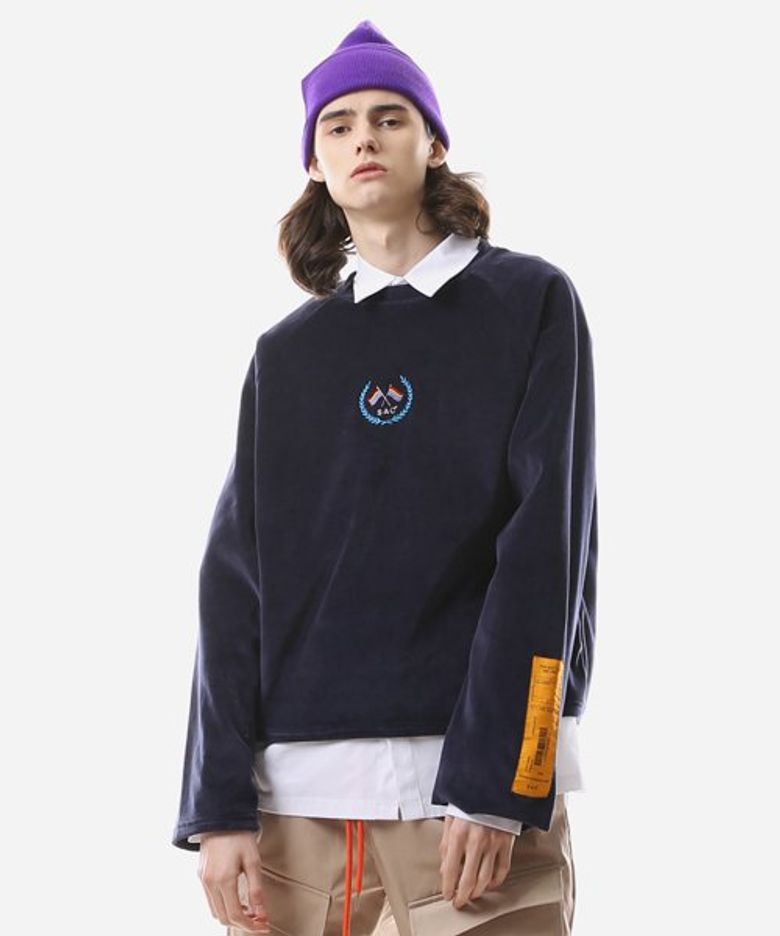 VELOUR CROP LONG SLEEVE NAVY