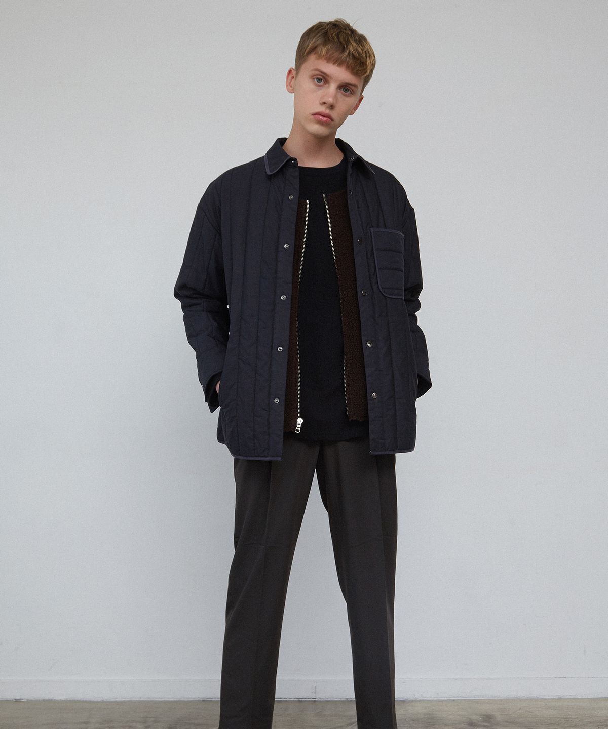 뮤게(MUGUET) PIPING PADIDNG SHIRTS (DARK GRAY)
