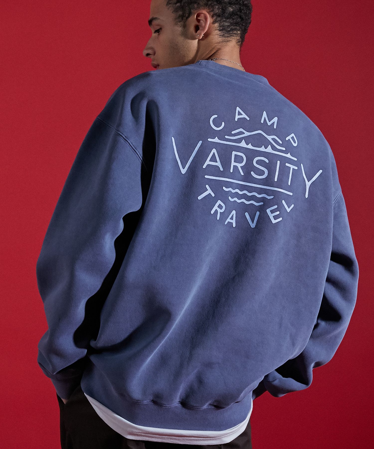 【TRAVEL】★チャウヌ着用★ camp varsity pigment sweatshirt MUSINSA | TRAVEL CAMP VARSITY PIGMENT SWEATSHIRT BLUE SHADOW