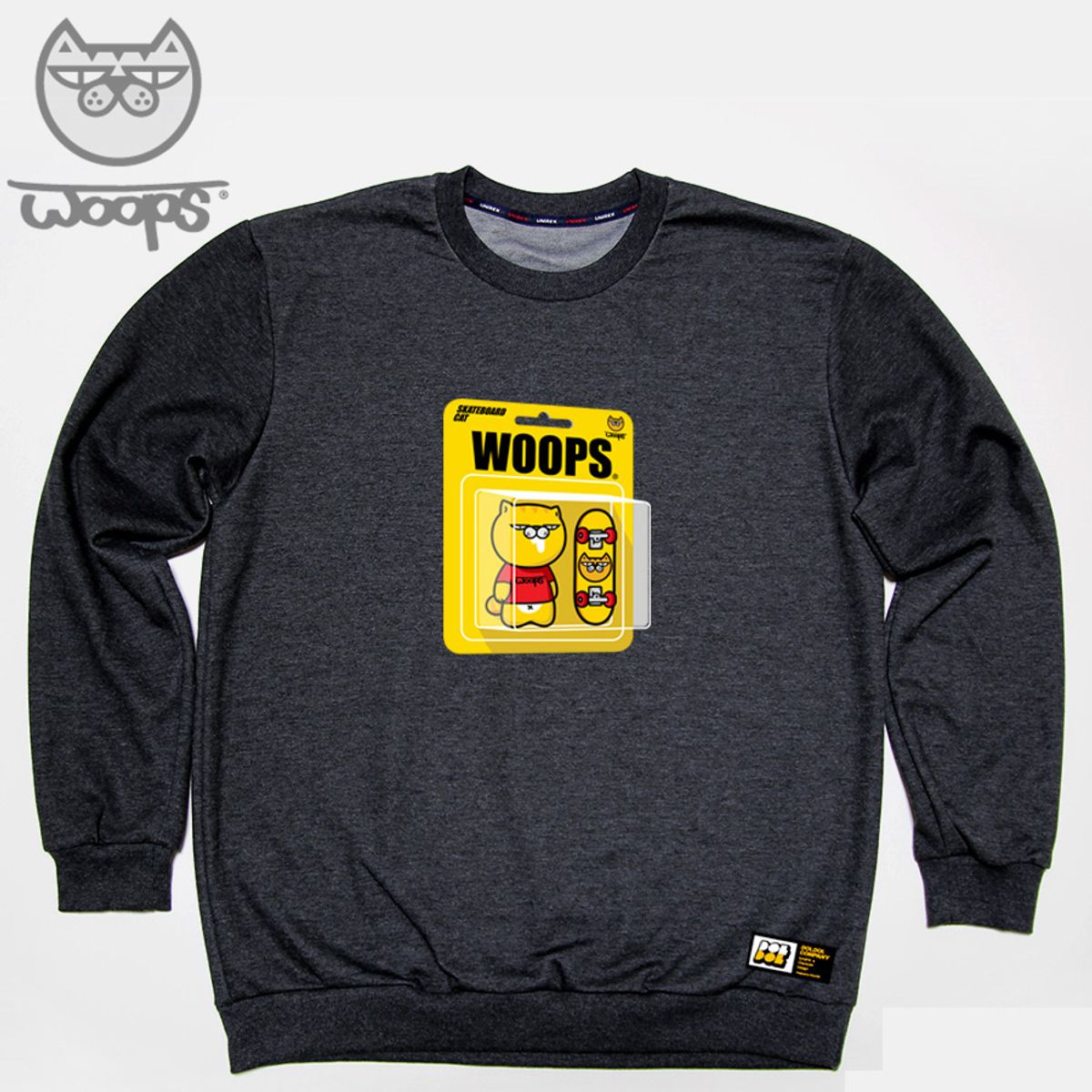 돌돌(DOLDOL) WOOPS-MTM-34 스케이트보드 고양이 웁스 캐릭터 그래픽 디자인 맨투맨 긴팔