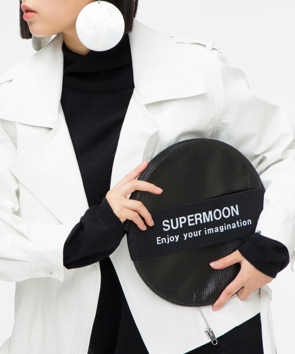 슈퍼문(SUPERMOON) UFO-B슈퍼문우주선블랙동그라미천막천방수블랙밴드클러치디자이너가방