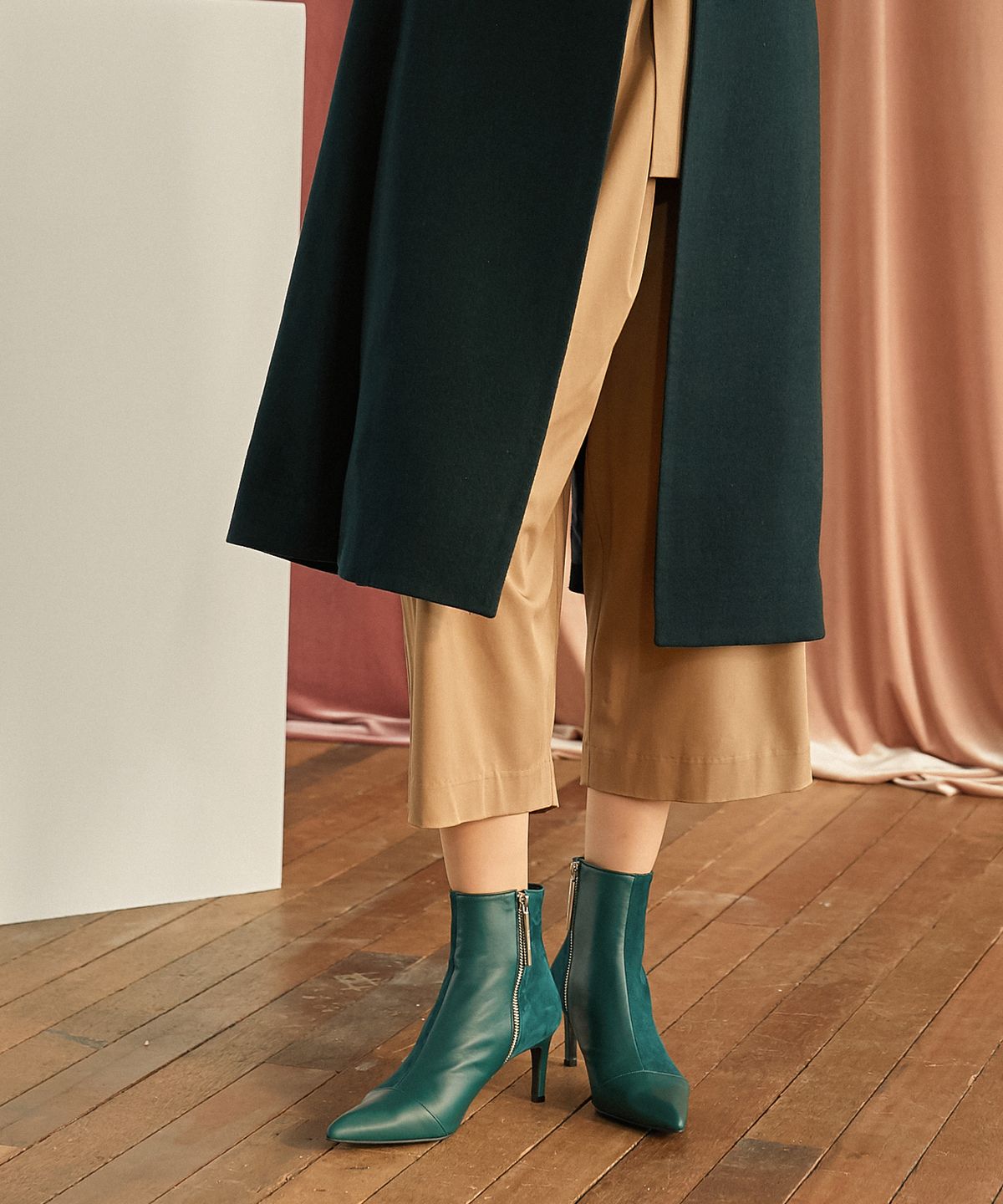 쥬드코넨(JEDE KONNEN) JDB18017_SUEDE MATCH COLOR ANKLE BOOTS_GREEN