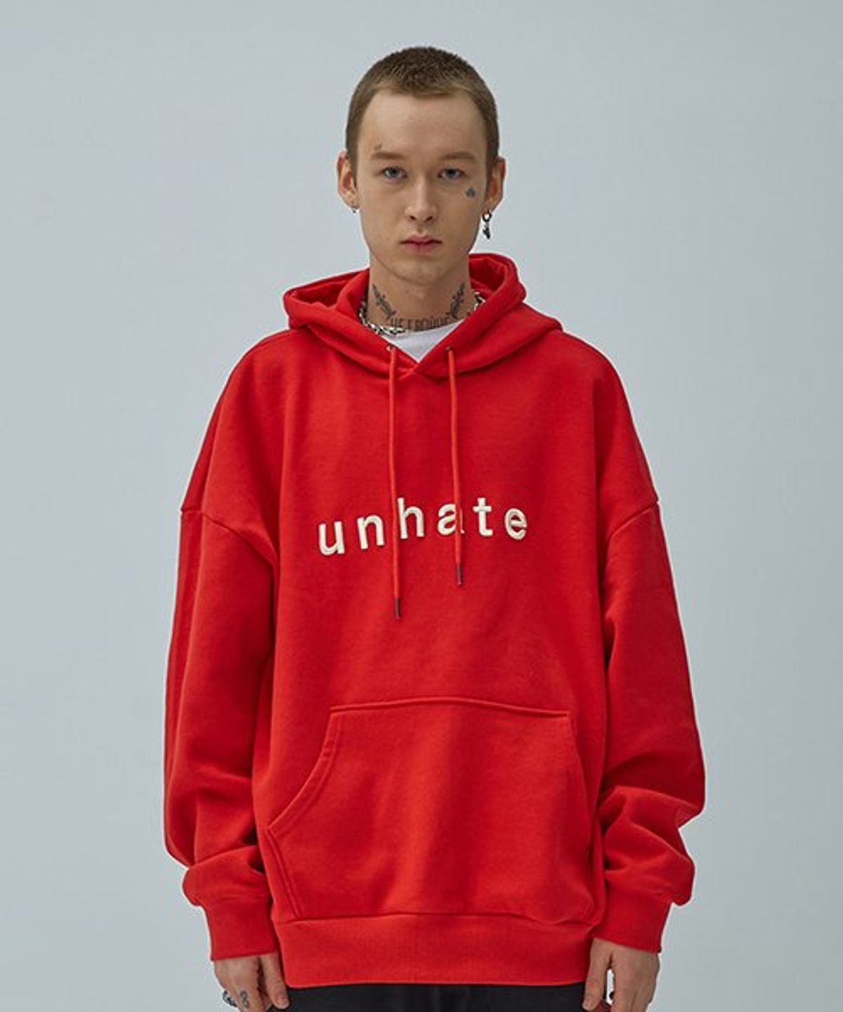언헤이트(UNHATE) 오버핏 로고 후드 레드