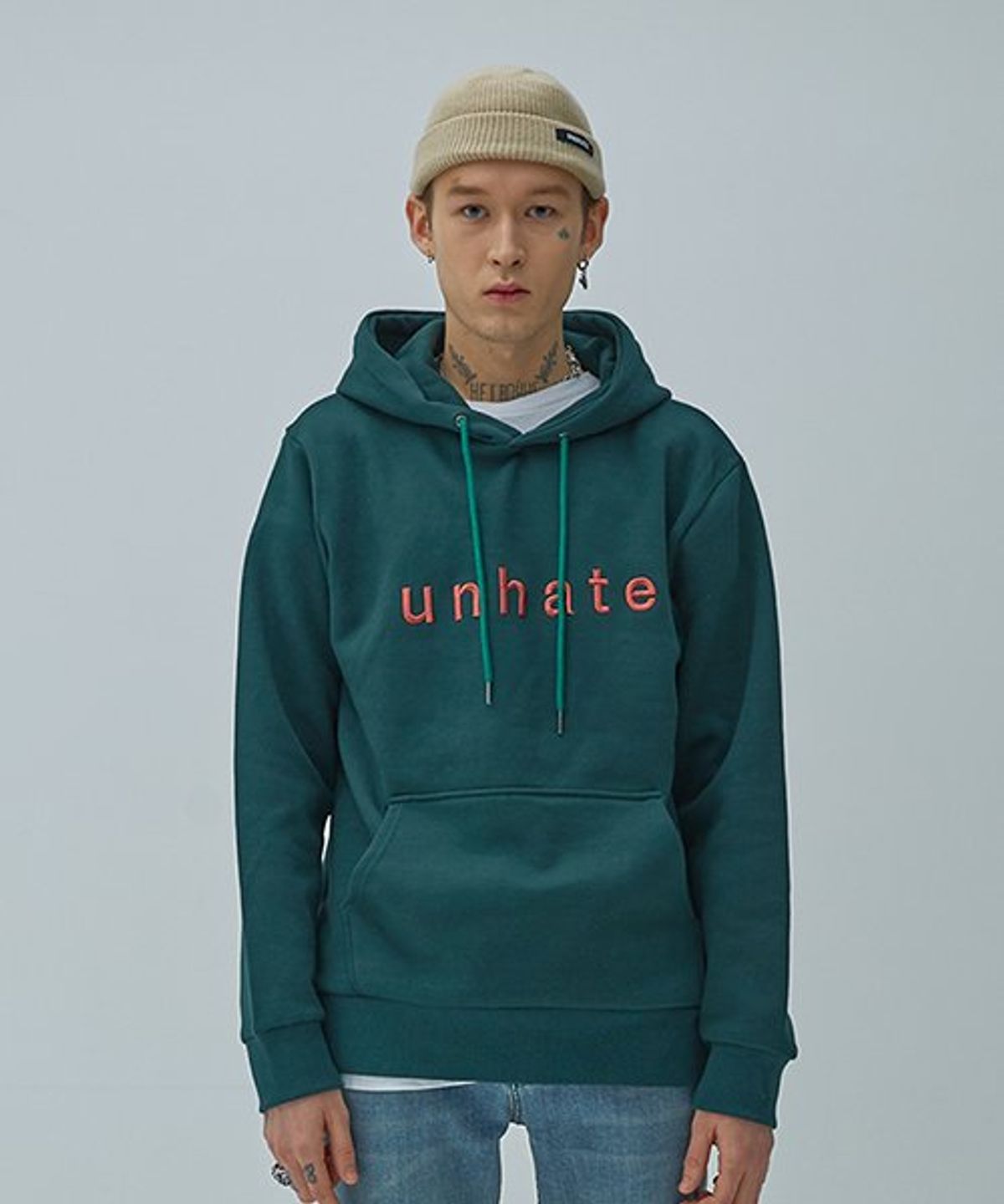 언헤이트(UNHATE) 로고 후드 그린