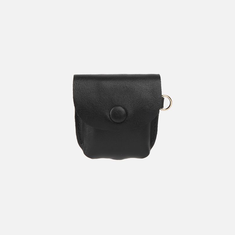 Button Shoulder AirPods Leather Case Black