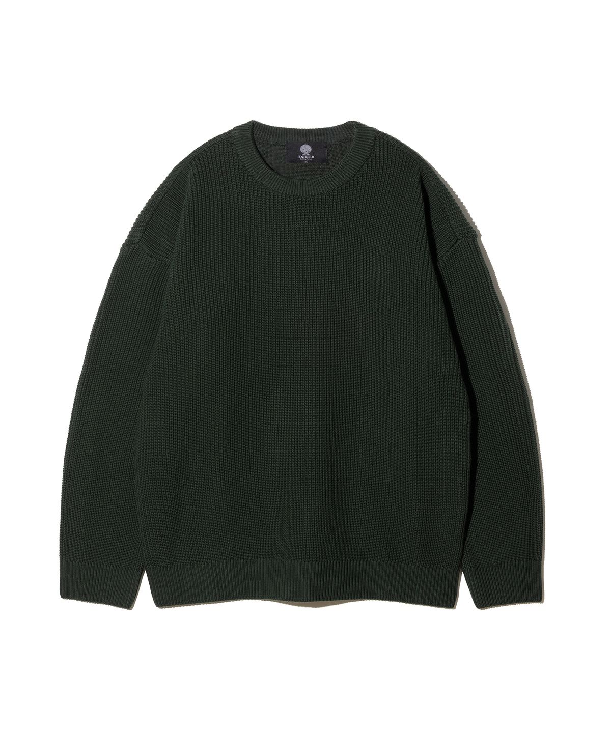 니티드(KNITTED) 소프트코튼 드랍숄더 오버핏 와플 니트 DARK GREEN
