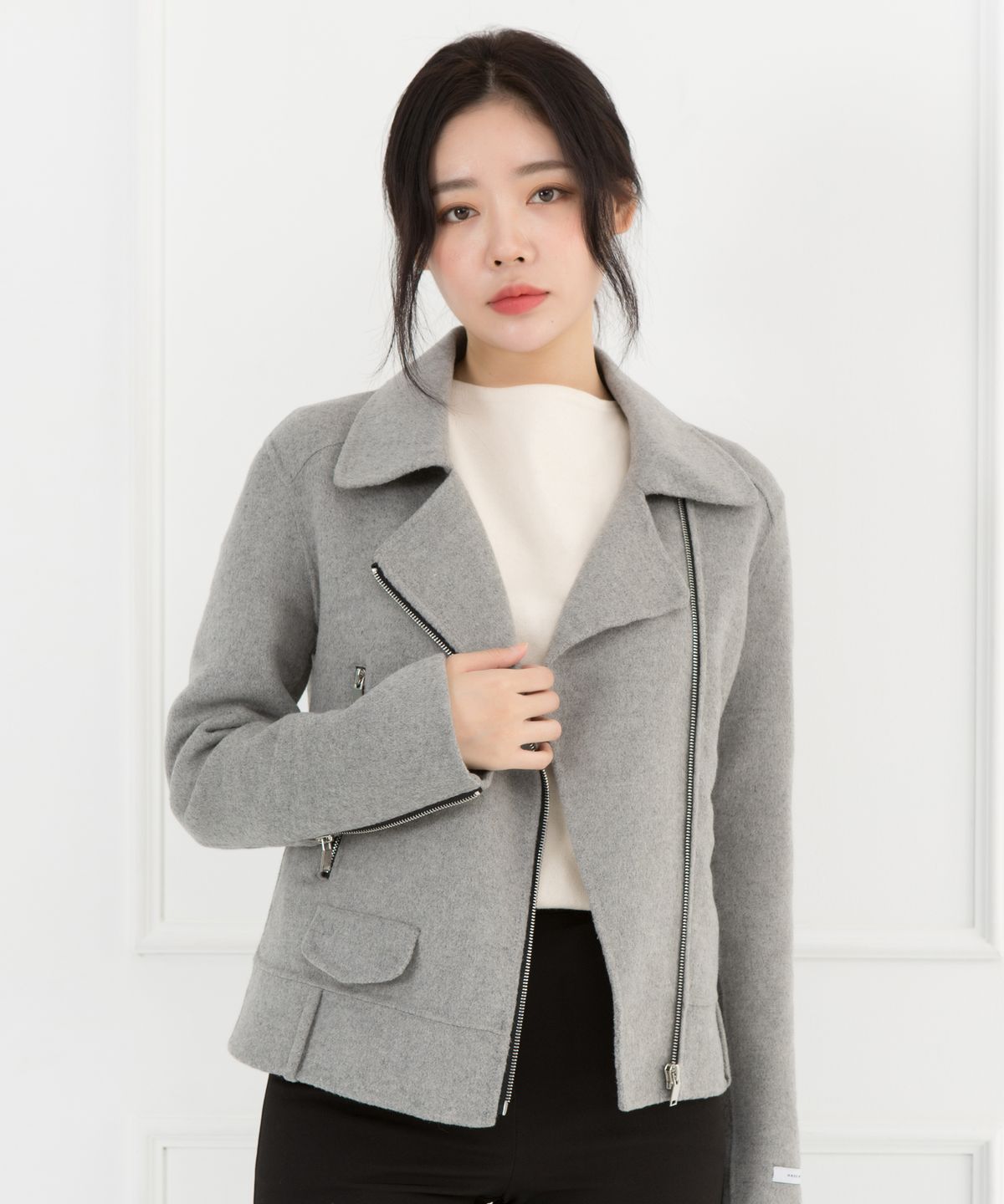 스텔라비(STELLA BE) WOMENs WOOL HANDMADE RIDER JACKET (MELANGE GREY)