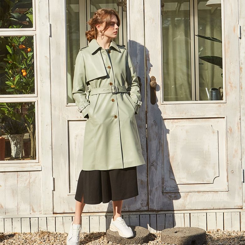 LAMB SKIN SINGLE TRENCH COAT MINT