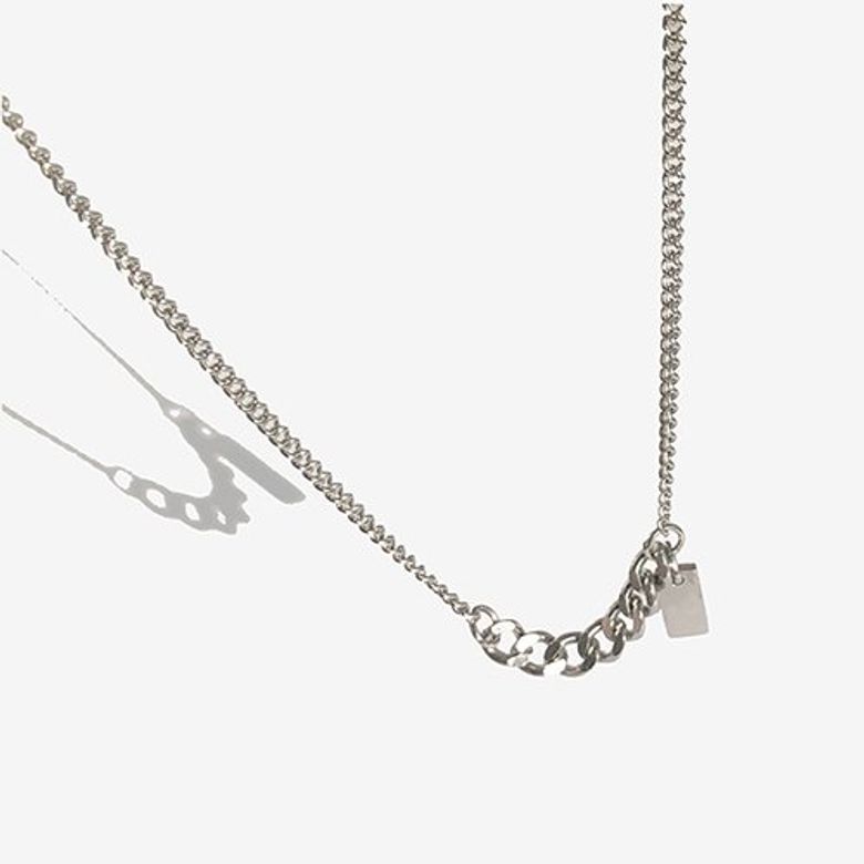 [19ALL] Surgical Steel  Two Flow Chain Necklace - Square Pendant /  투플로우 체인 목걸이 - 스퀘어 펜던트