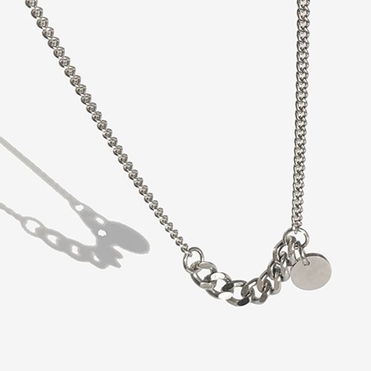 러쉬오프(RUSH OFF) Surgical Steel  Two Flow Chain Necklace - Circle Pendant / 투플로우 체인 목걸이 - 써클펜던트