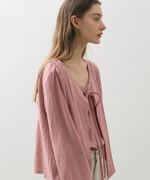 Linen Shirring Cardigan - Pink