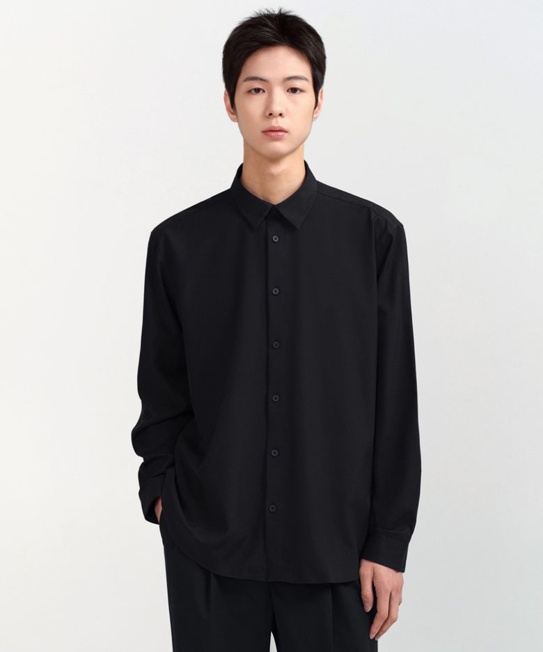 릴렉스 핏 실키 셔츠 [블랙]