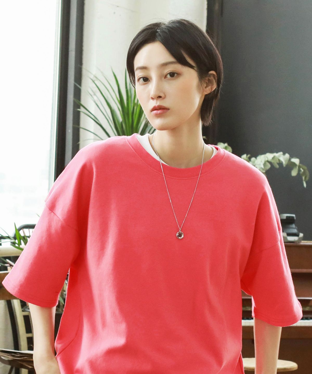 제멋(JEMUT) 에디 오버핏 반팔티셔츠 코랄 KJST2189