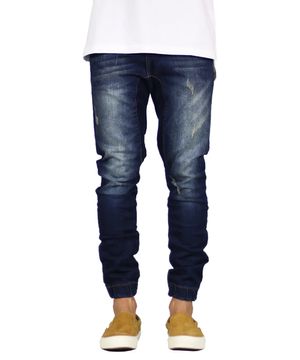 다크 블루 드롭 크로치 데님 조거