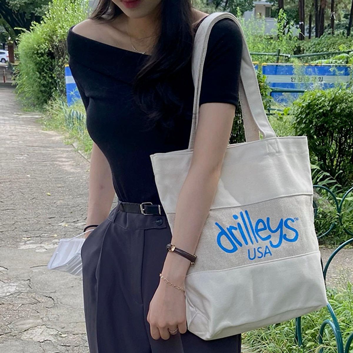 드릴리스(DRILLEYS) 어스 에코백 내추럴블루
