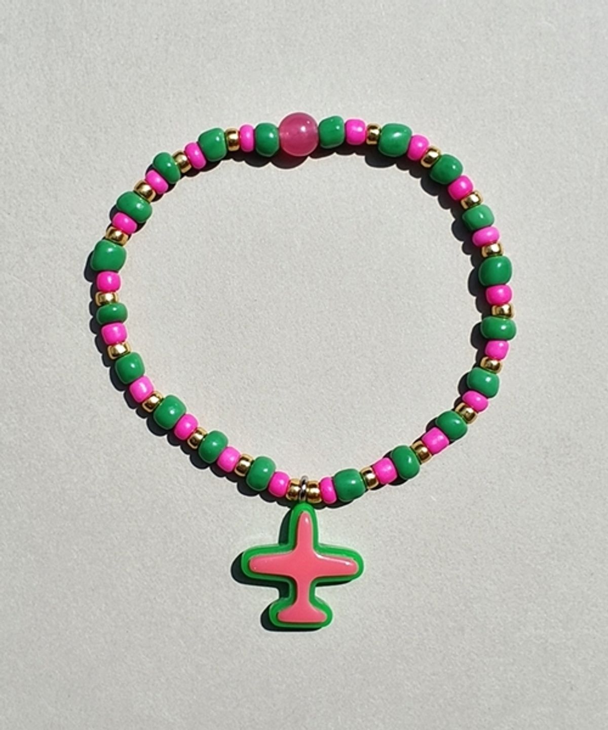 봉보(BONBEAU) Casual airplane beads Bracelet 핑크 그린 비행기 비즈팔찌