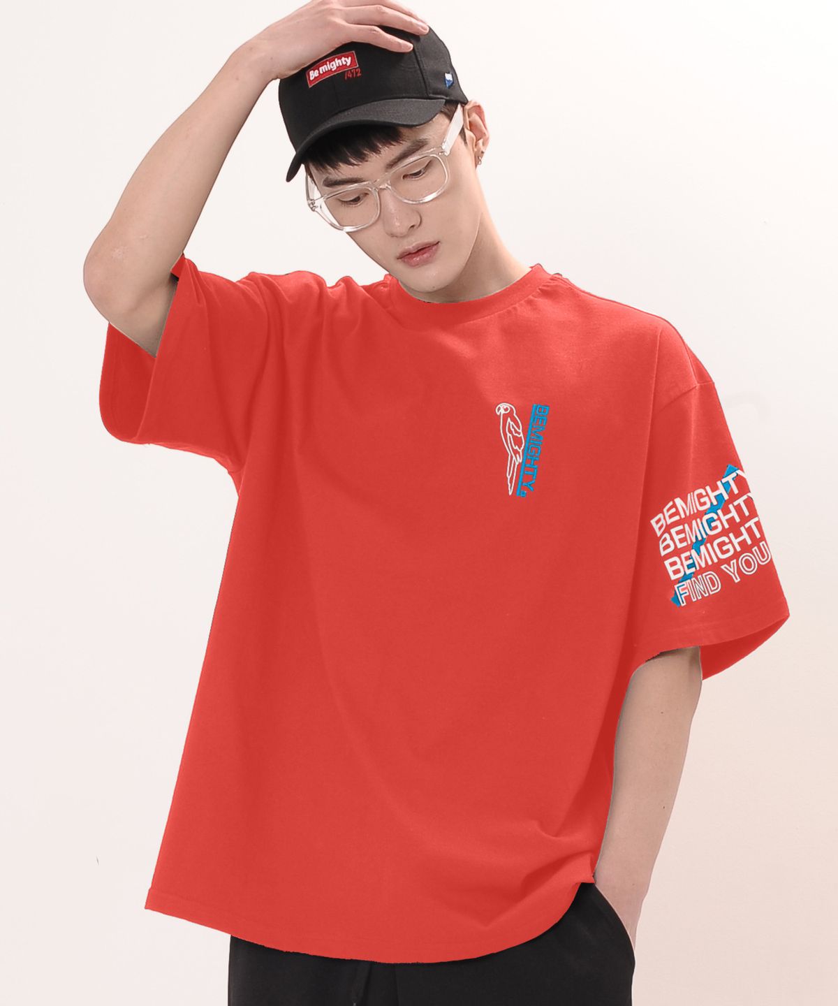 비마이티(BEMIGHTY) 앵무새 캐릭터 칼라포인트 티셔츠 코랄