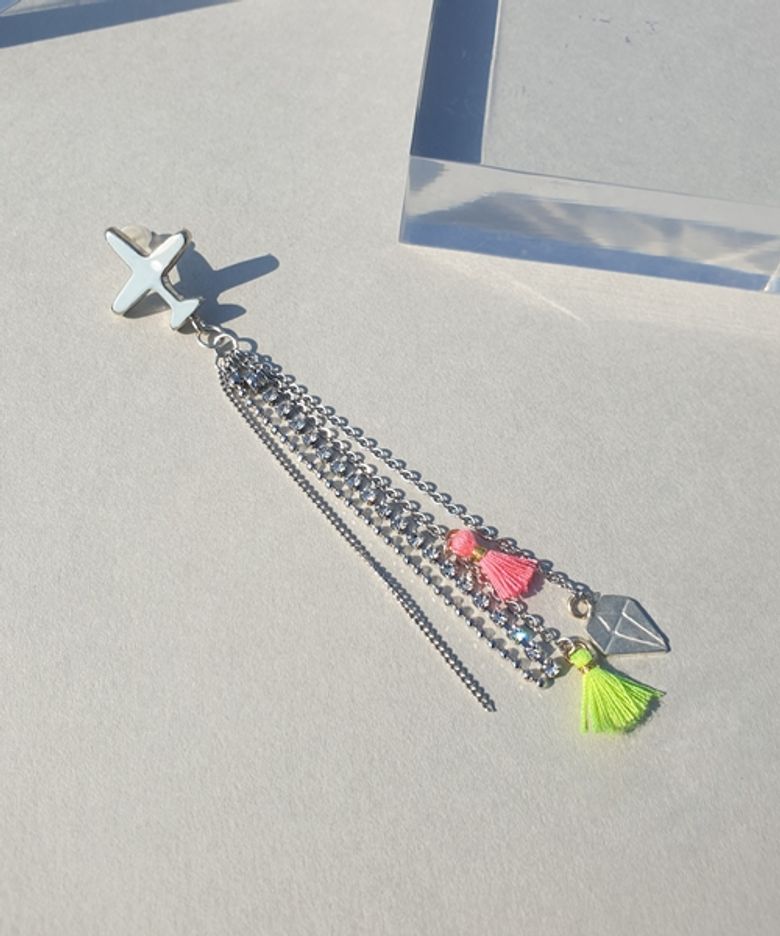 비행기 드롭 체인귀걸이 Neon tassel chain Earring
