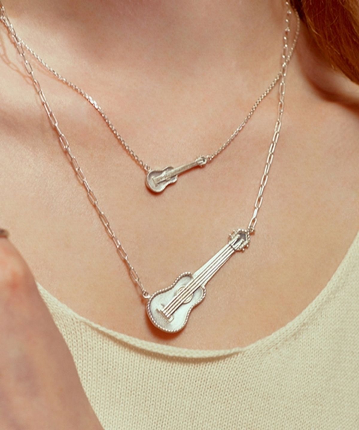봉보(BONBEAU) 기타 실버 팬던트 목걸이 Guitar allegro Necklace