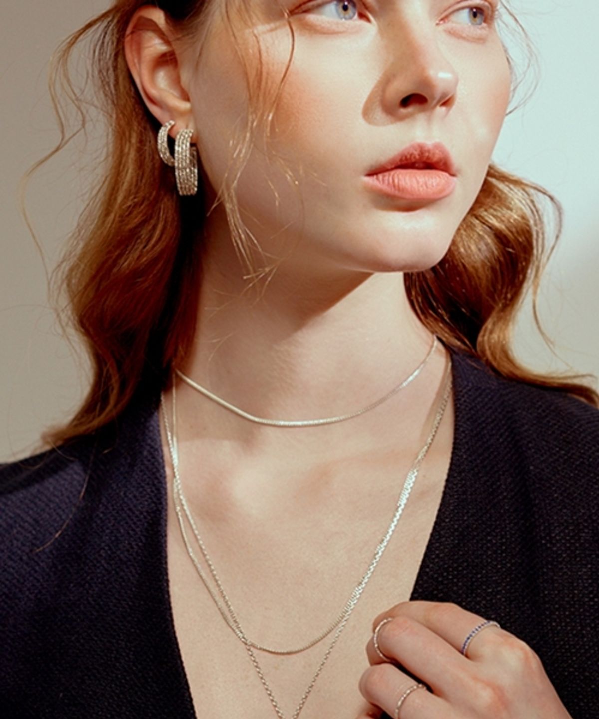 봉보(BONBEAU) 실버체인 롱 목걸이 Flat chain long Necklace